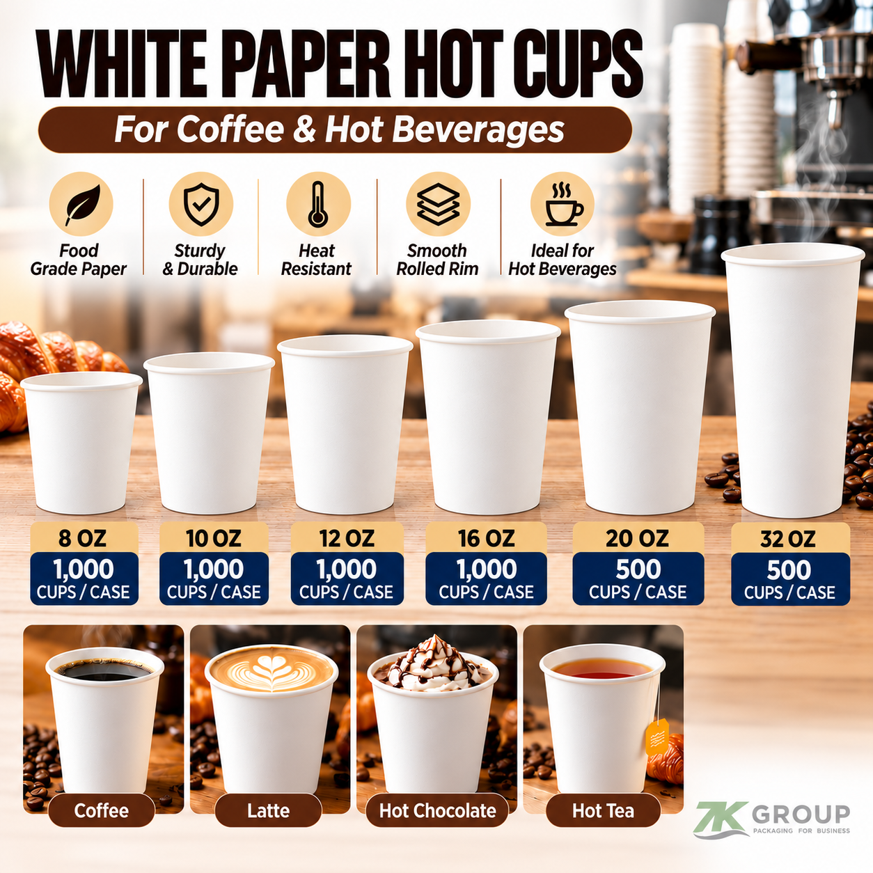 8oz White HOT Coffee Cups