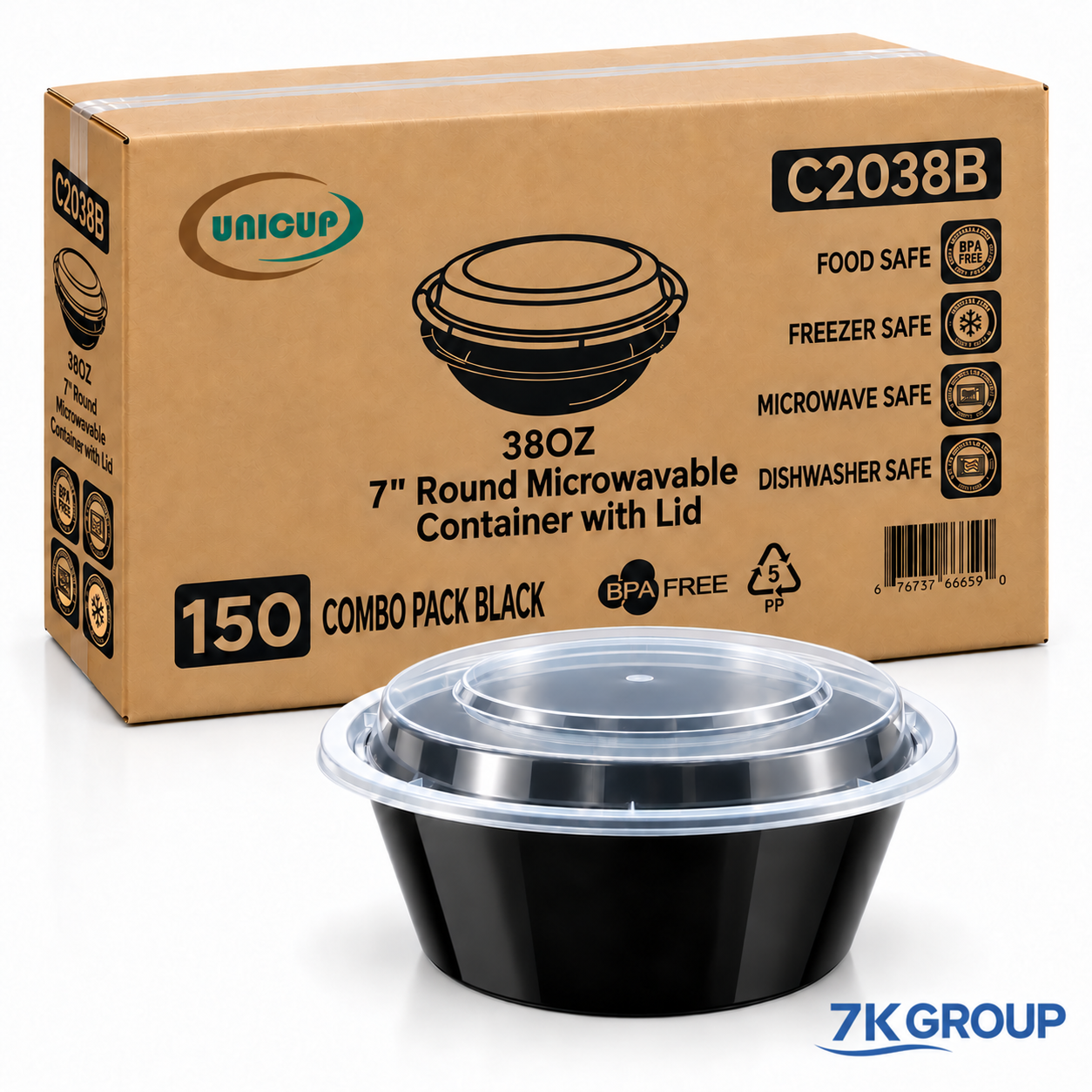 38oz Black Round Microwavable Noodle Bowls 150SET/CS