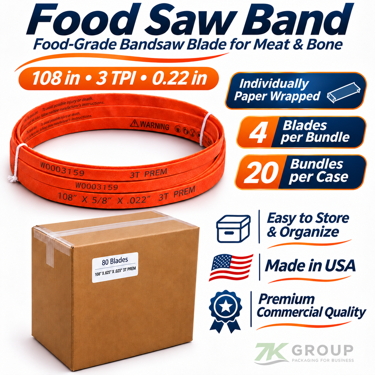 108''x5/8''x .022''x3TPI Food Bansaw Blade image 2