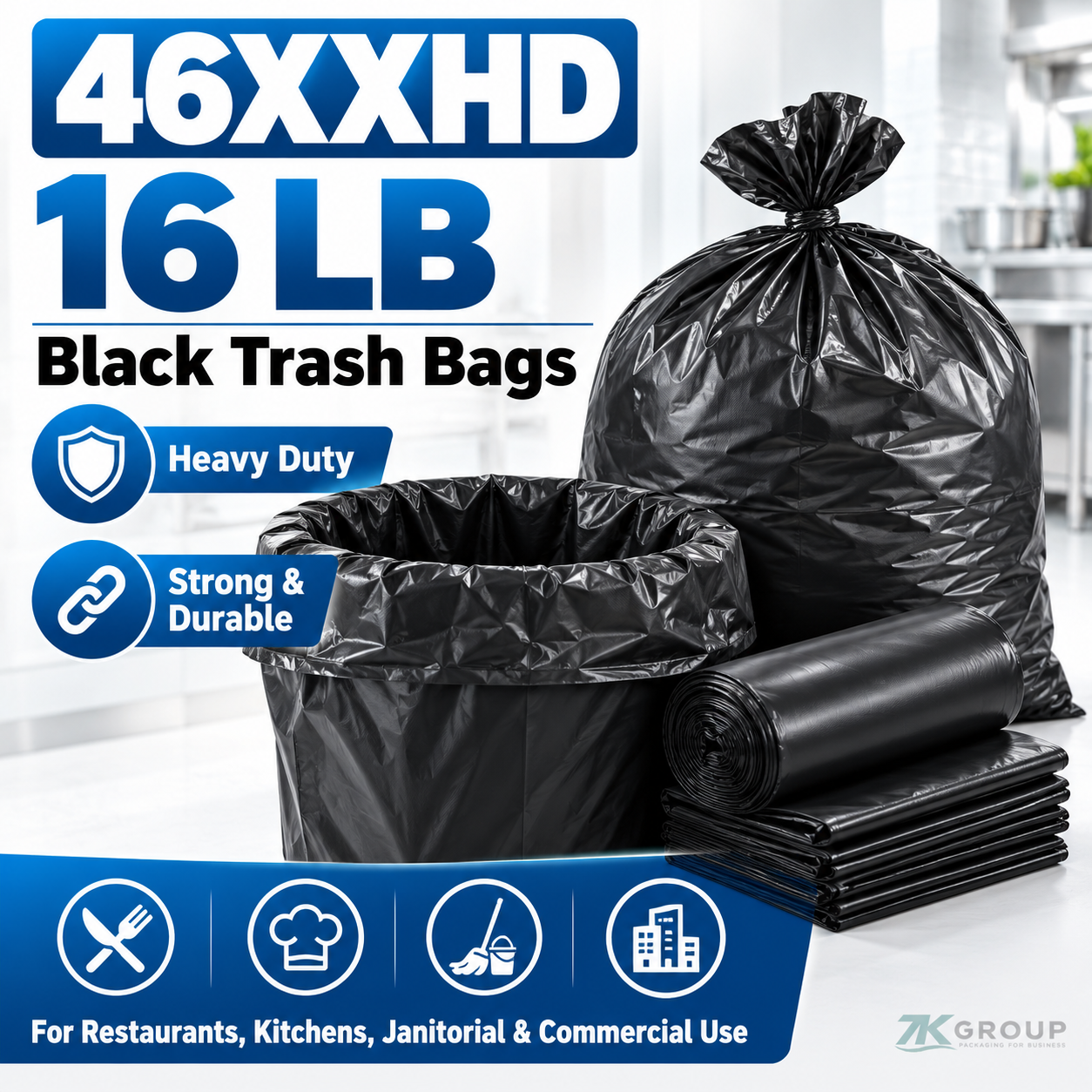 46 Gallon XXHD Black Trash Bags 16LB Case