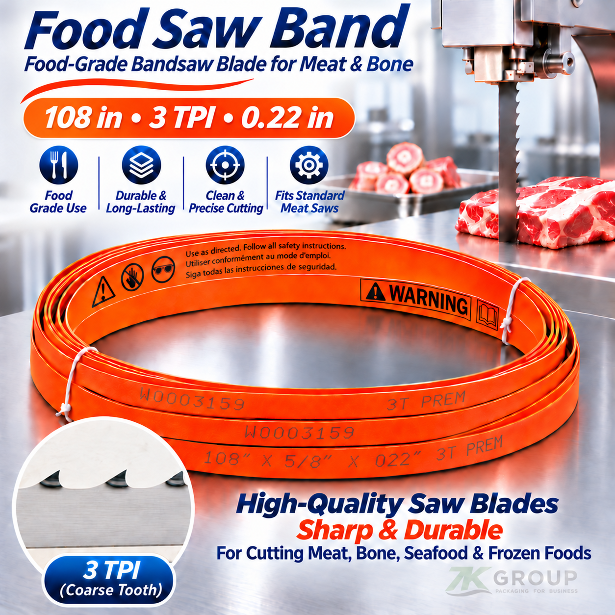 108''x5/8''x .022''x3TPI Food Bansaw Blade image 1